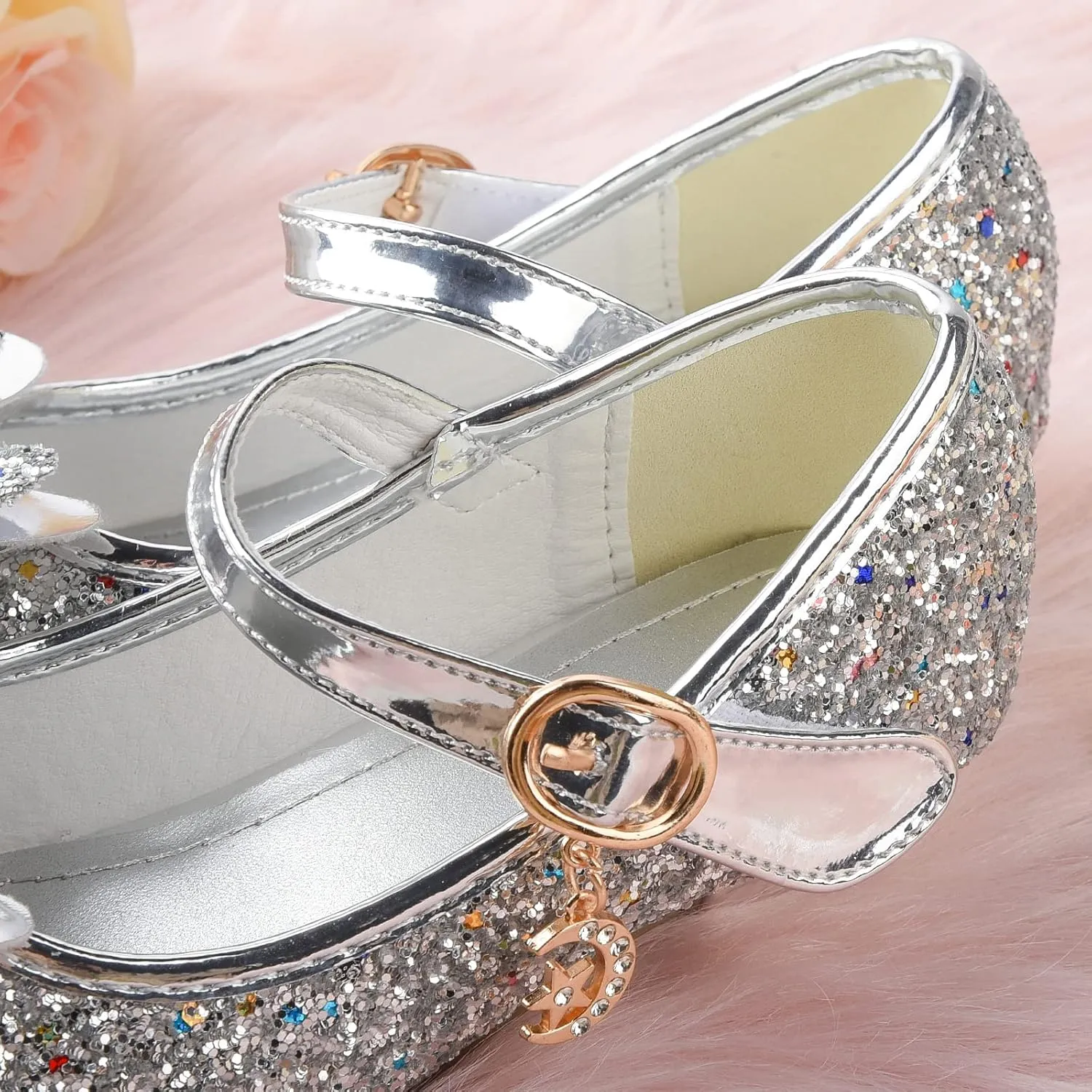 Princess Dress Shoes Flower Girls Low Heel Glitter Party Mary Jane