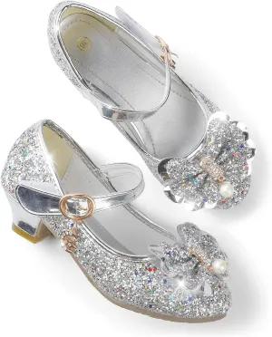 Princess Dress Shoes Flower Girls Low Heel Glitter Party Mary Jane