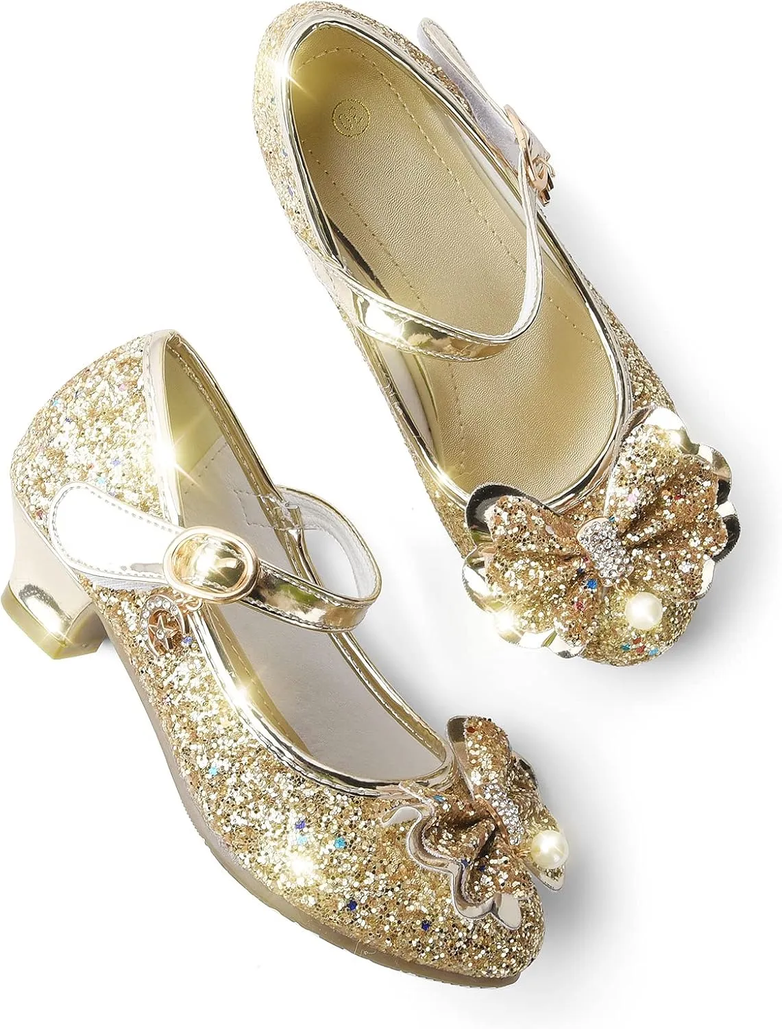 Princess Dress Shoes Flower Girls Low Heel Glitter Party Mary Jane