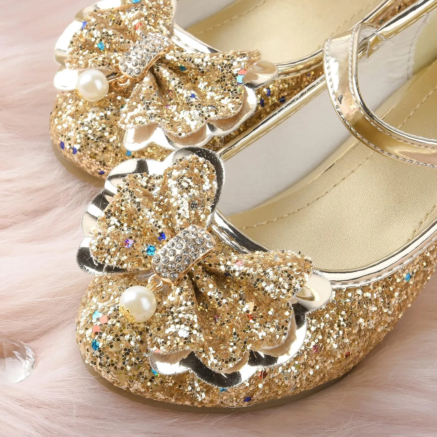 Princess Dress Shoes Flower Girls Low Heel Glitter Party Mary Jane