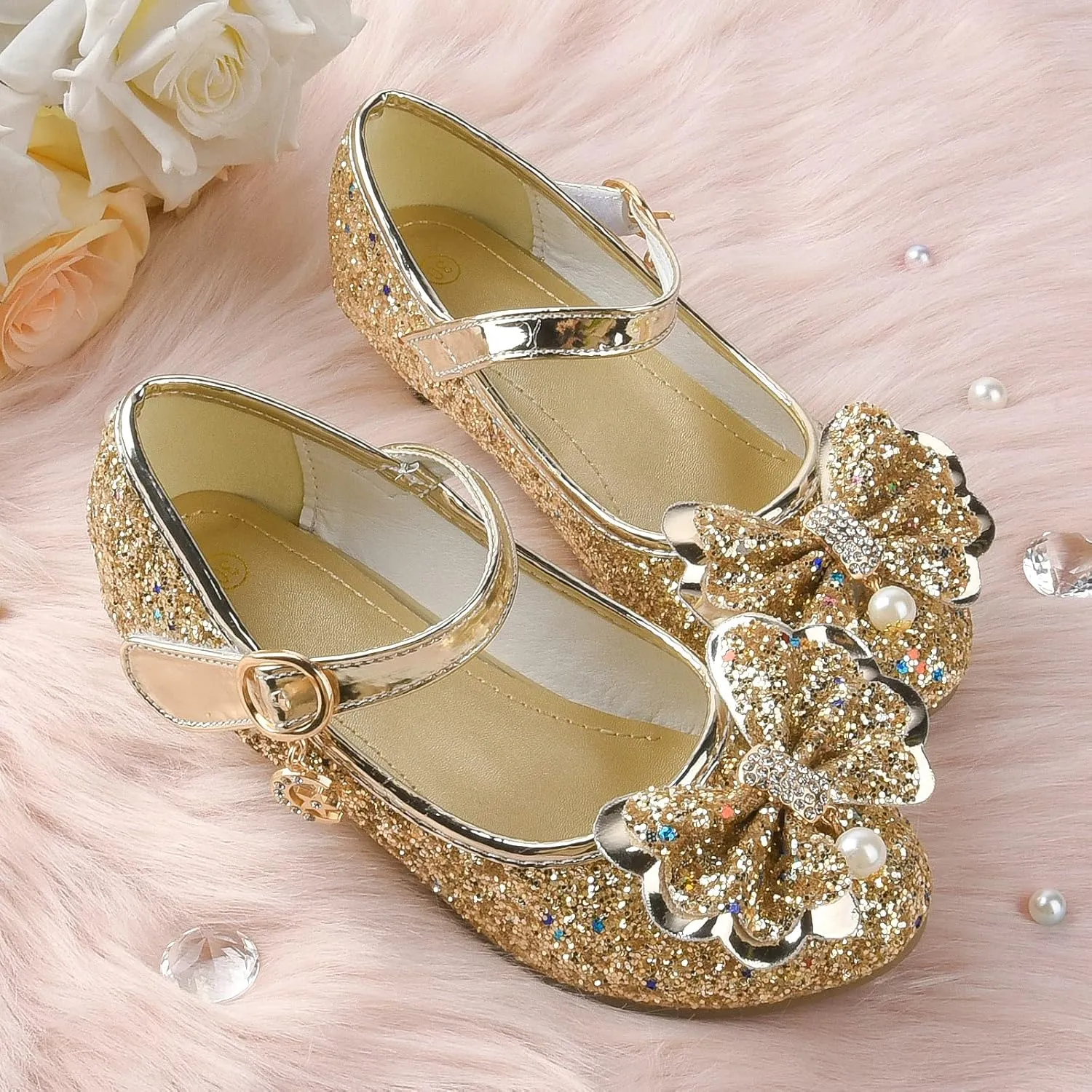 Princess Dress Shoes Flower Girls Low Heel Glitter Party Mary Jane