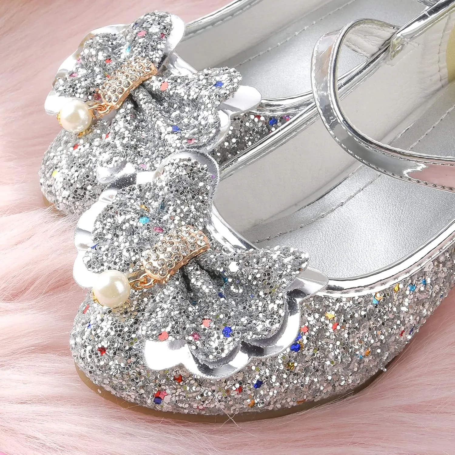 Princess Dress Shoes Flower Girls Low Heel Glitter Party Mary Jane