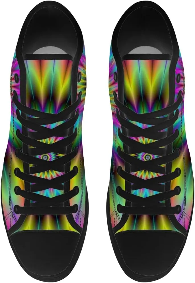 Psychedelic Shoes for Men Women Trippy High Top Canvas Sneakers Lace Up Casual Walking Shoes Gifts for Dad Mom