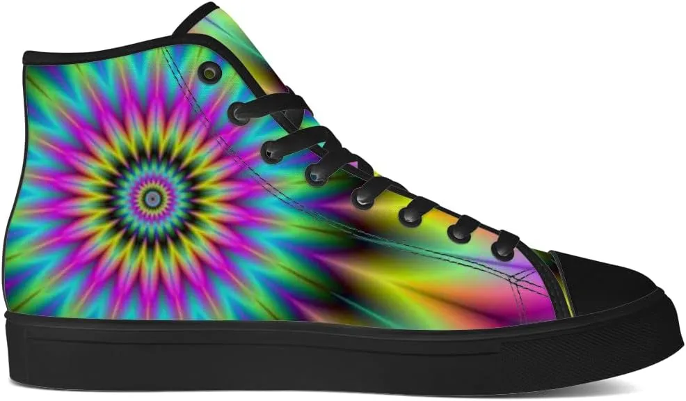 Psychedelic Shoes for Men Women Trippy High Top Canvas Sneakers Lace Up Casual Walking Shoes Gifts for Dad Mom