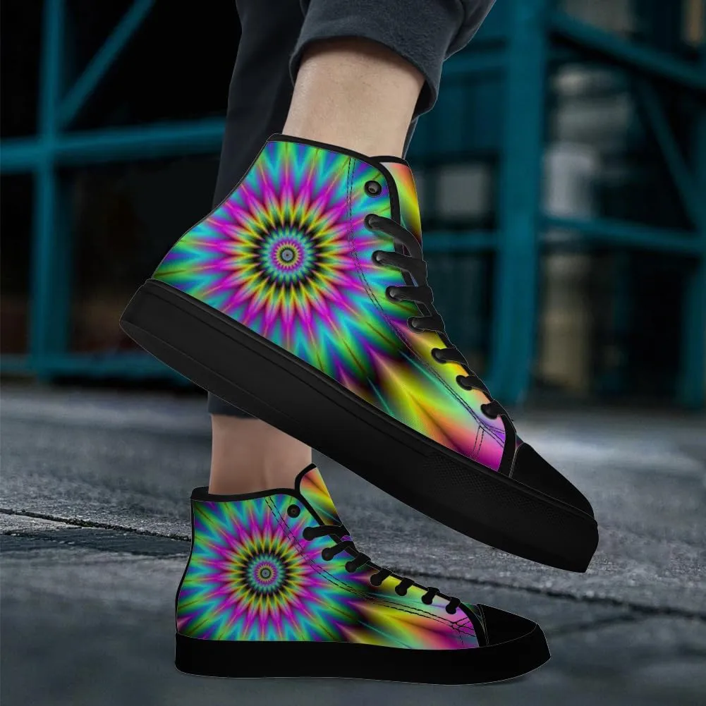 Psychedelic Shoes for Men Women Trippy High Top Canvas Sneakers Lace Up Casual Walking Shoes Gifts for Dad Mom