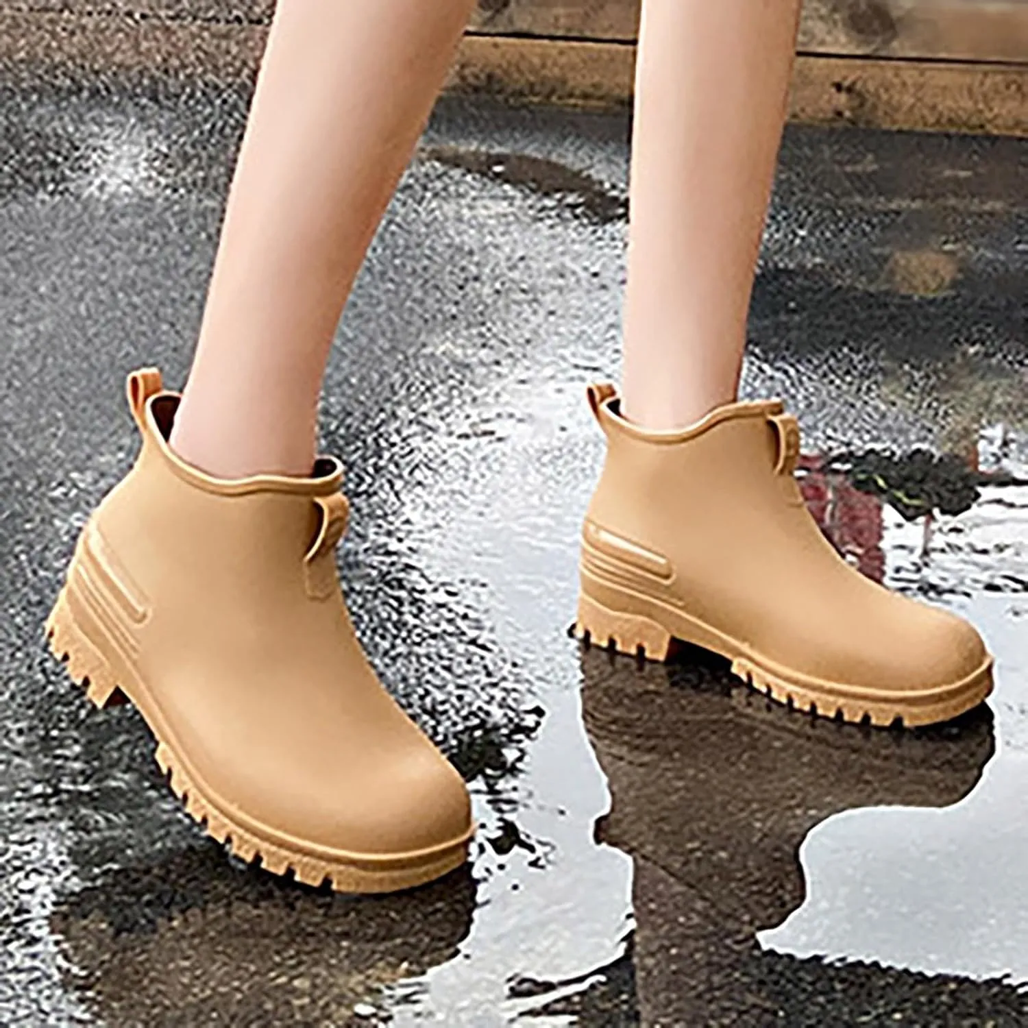 Rain Boots Women Wide Calf Ankle Boots For Women Ankle Booties Waterproof Low Heel Rain Shoes Cowboy Cowgirl Winter Combat