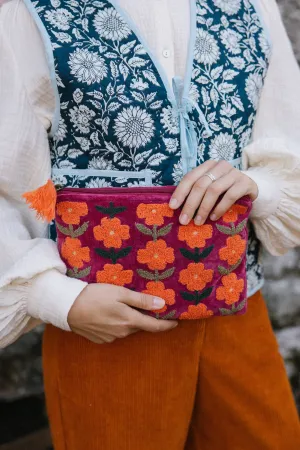Rambling Flower Pouch -Burgundy