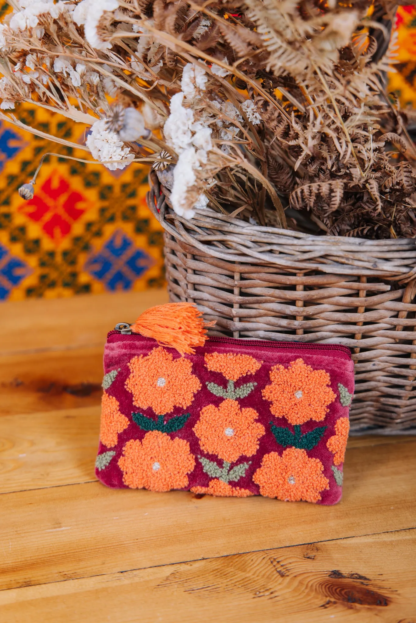 Rambling Flower Pouch -Burgundy