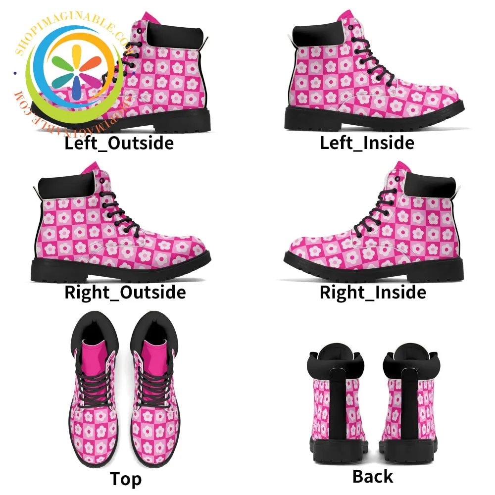 Retro Pink Flowered Women's Boots