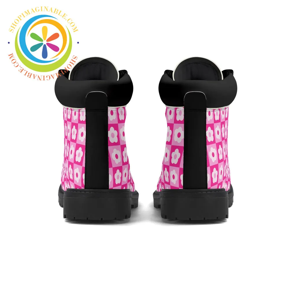 Retro Pink Flowered Women's Boots