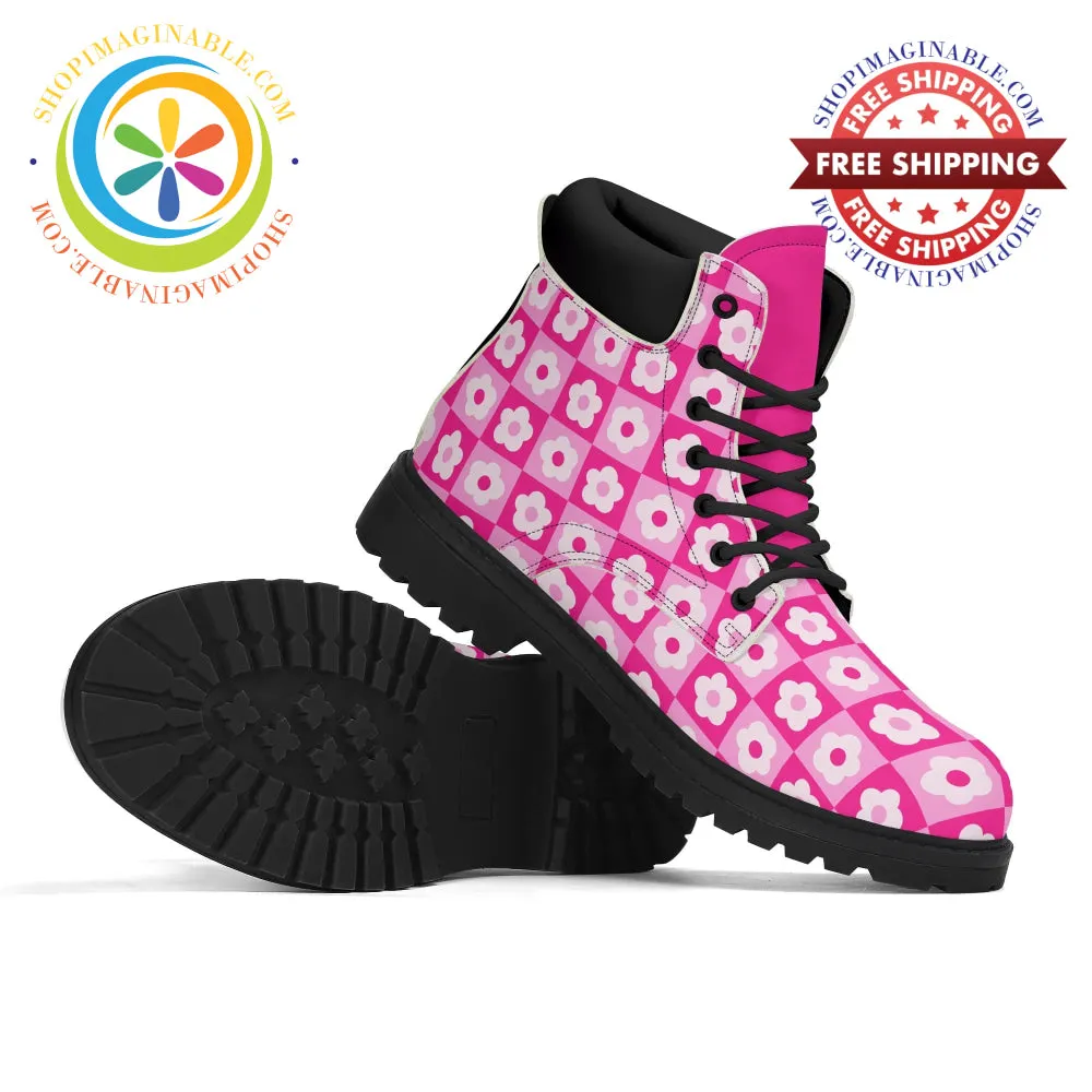 Retro Pink Flowered Women's Boots