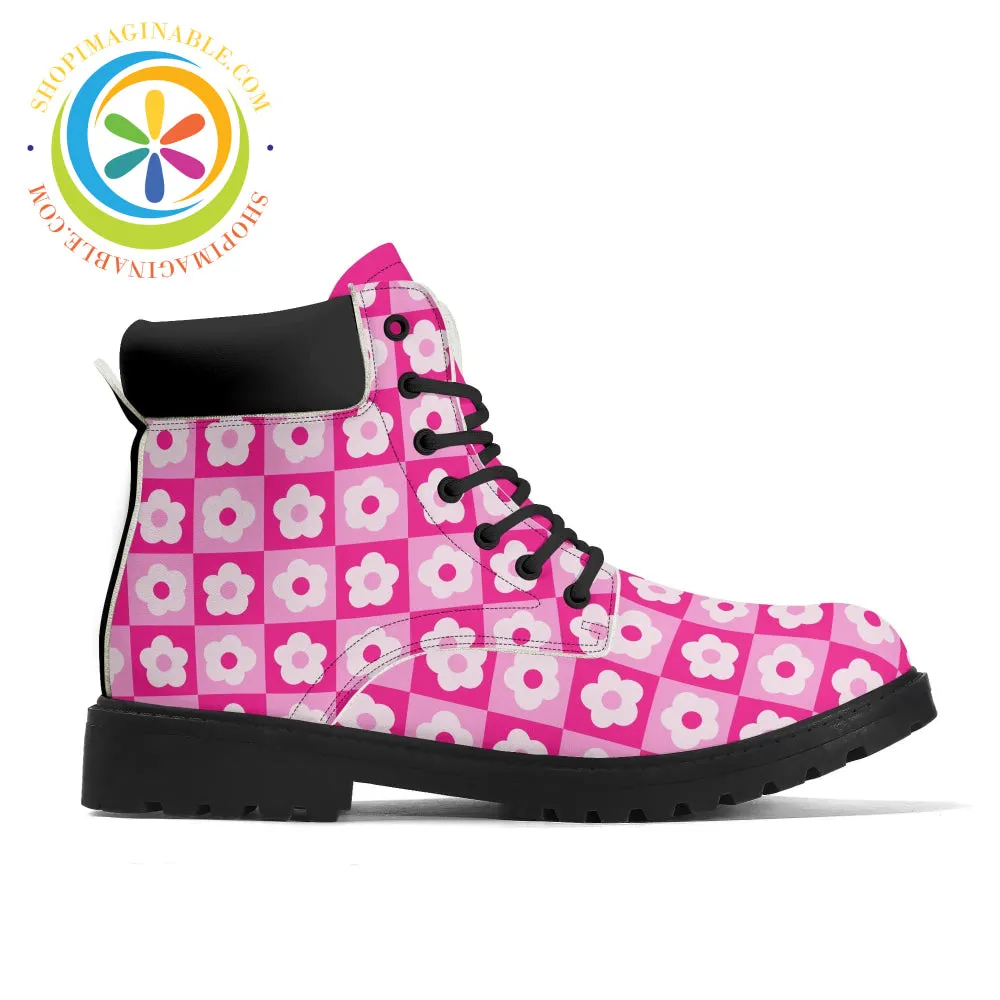 Retro Pink Flowered Women's Boots