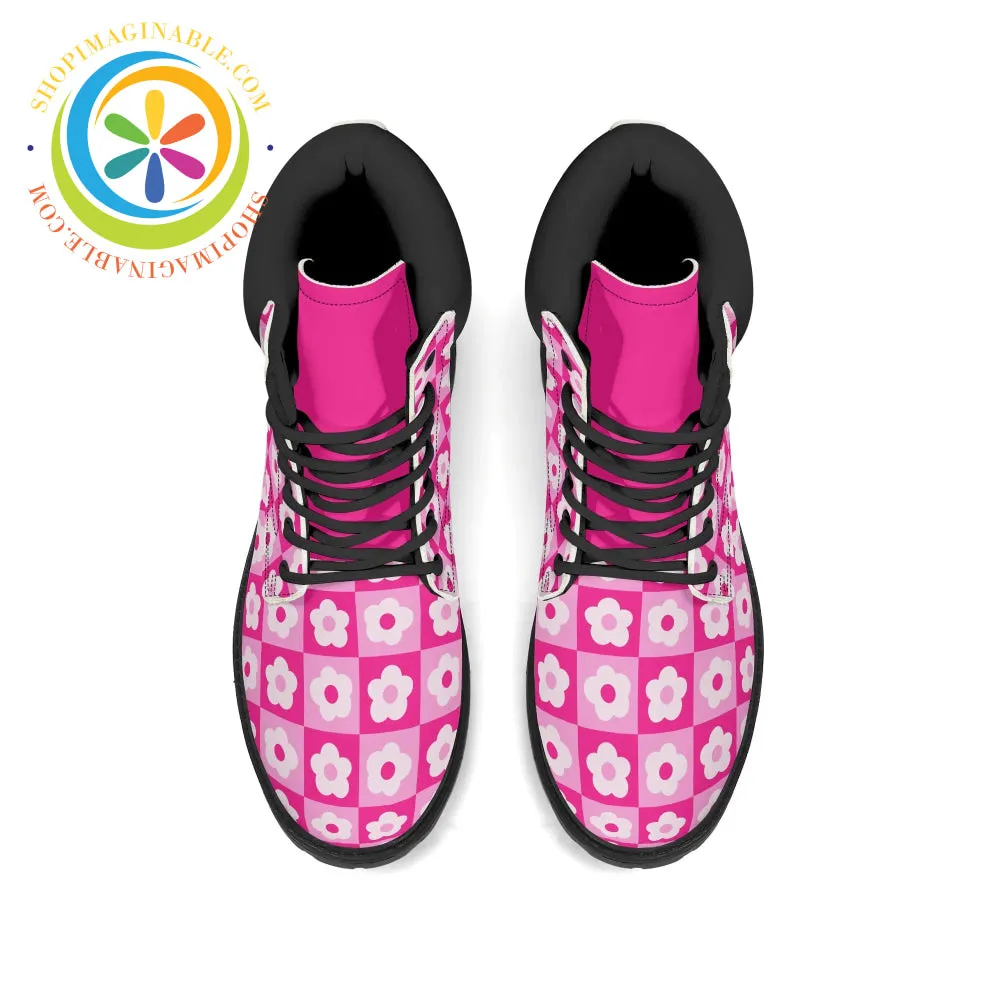 Retro Pink Flowered Women's Boots