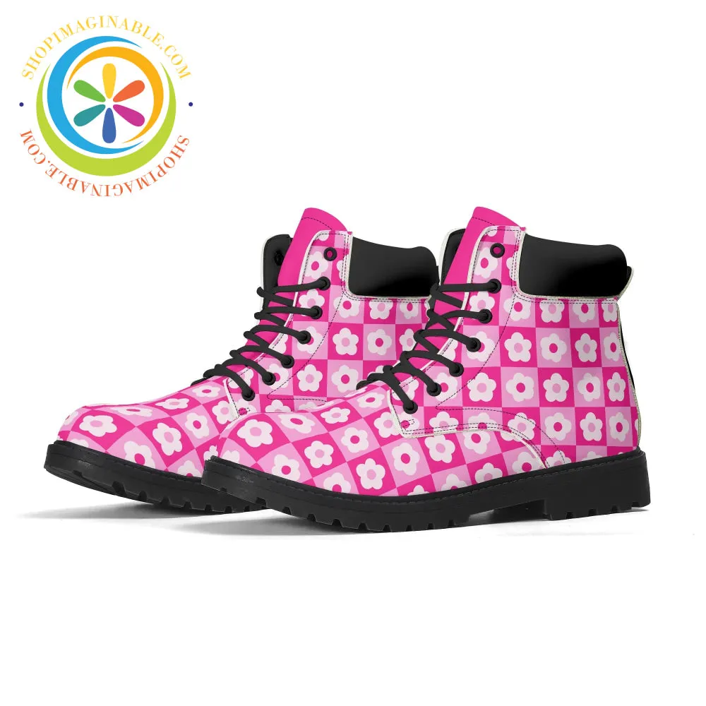 Retro Pink Flowered Women's Boots