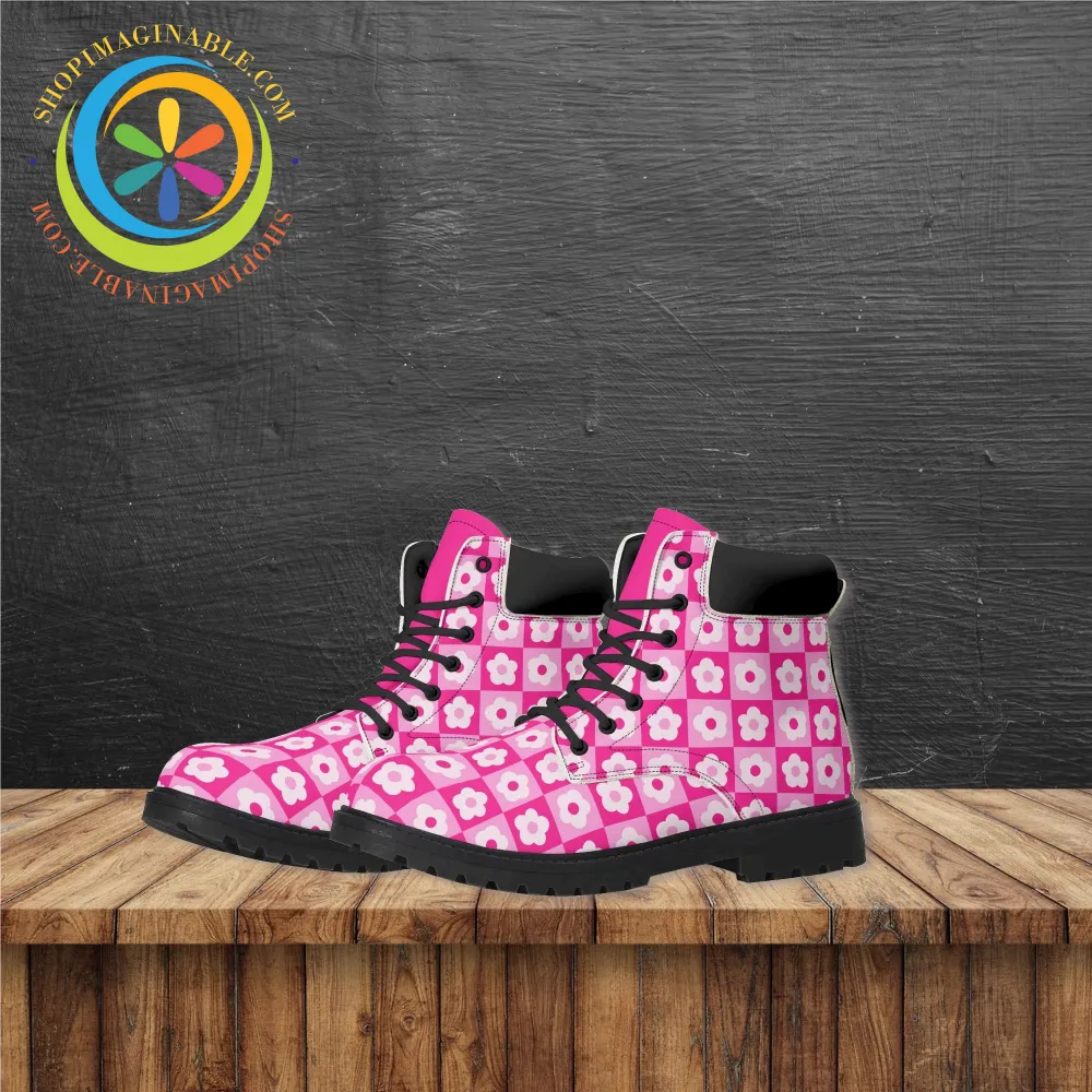 Retro Pink Flowered Women's Boots