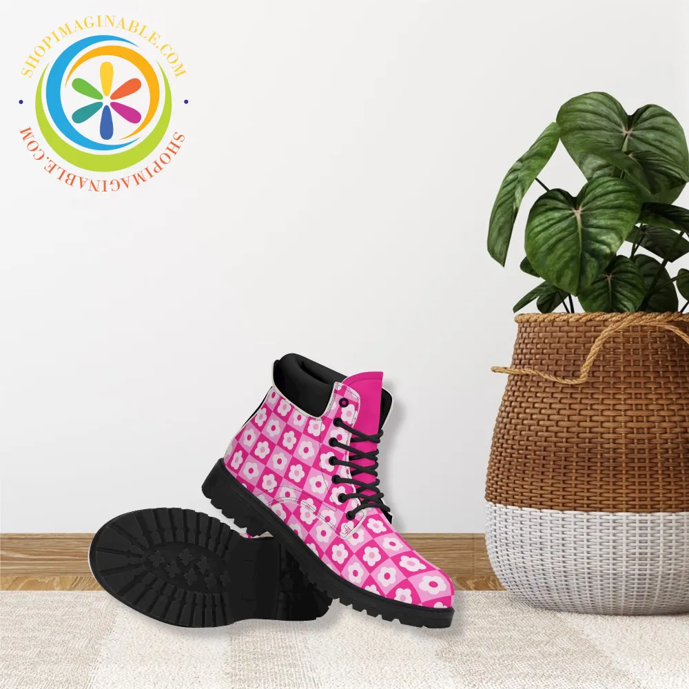 Retro Pink Flowered Women's Boots