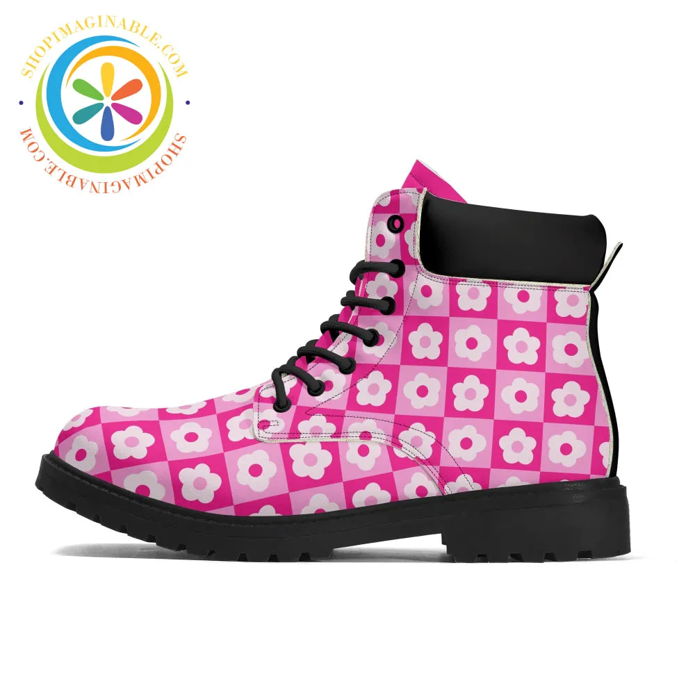 Retro Pink Flowered Women's Boots