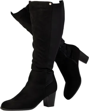 RF ROOM OF FASHION Women's Wide Calf Block Heel Knee High Dress Boots