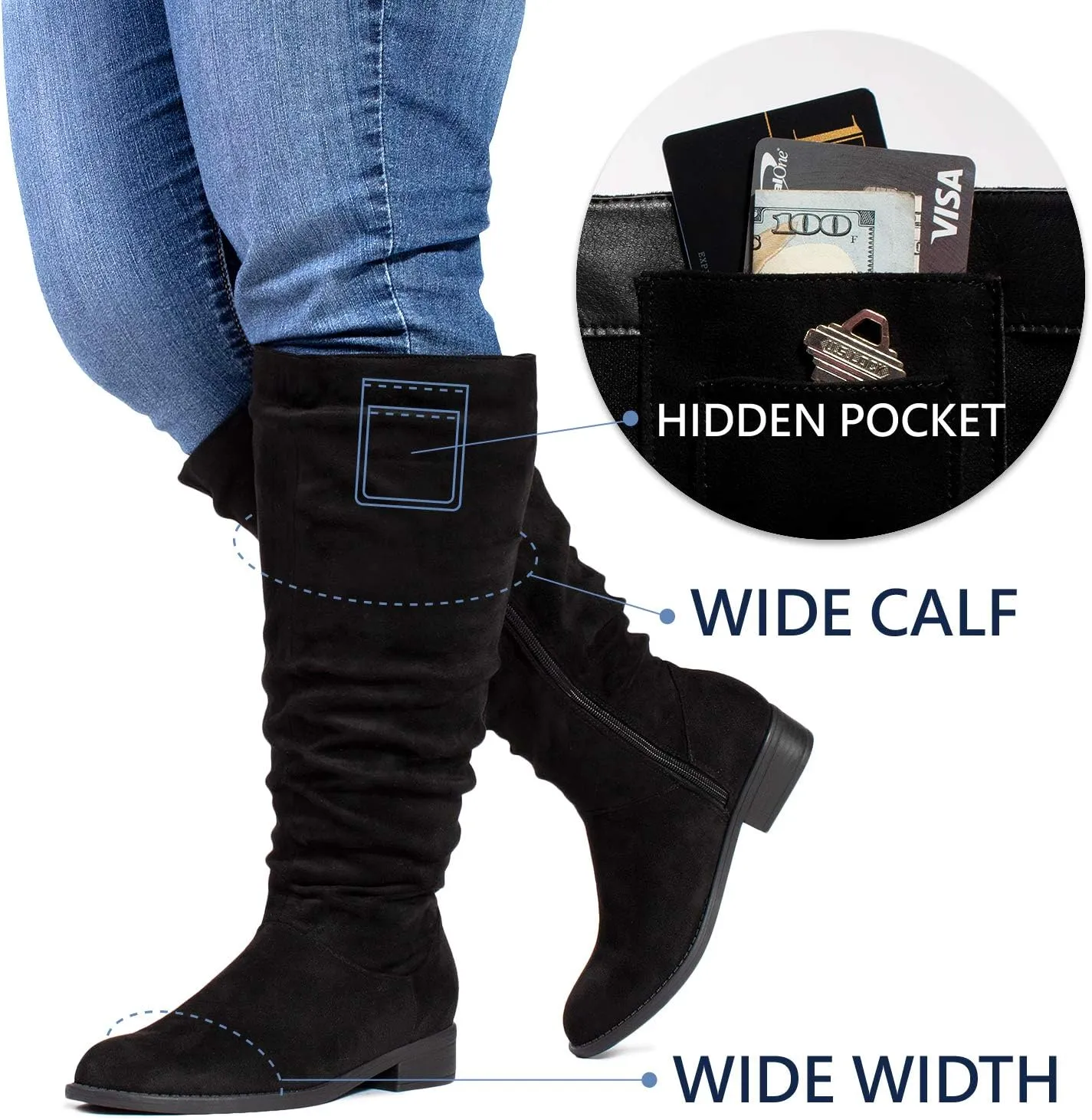 RF ROOM OF FASHION Women's WIDE CALF Slouchy Knee High Boots