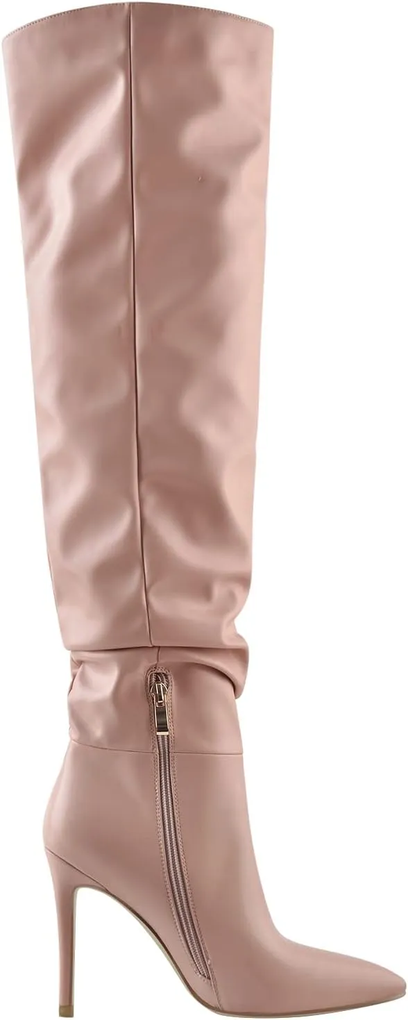 richealnini Women's Metallic Sexy Pointed Toe Knee High Boots with Zipper