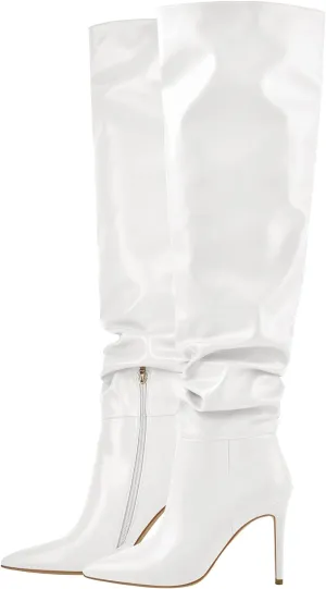 richealnini Women's Metallic Sexy Pointed Toe Knee High Boots with Zipper