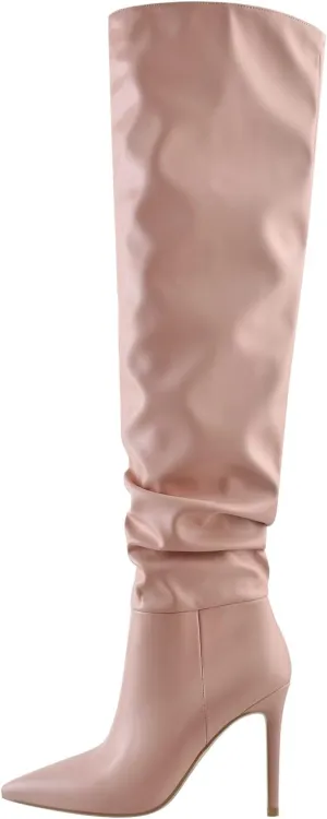 richealnini Women's Metallic Sexy Pointed Toe Knee High Boots with Zipper