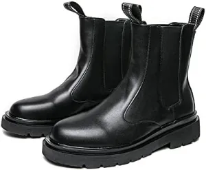Round Toe Ankle Boots For Men Elastic Bandage PU Waterproof Non Slip Anti-slip Work Dress (Color : Black, Size : 8.5)