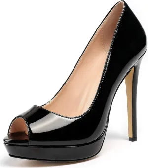 SAMMITOP Women's Peep Toe Stiletto Heel Pumps Slip On High Heel Platform Shoes Party Dress Pump