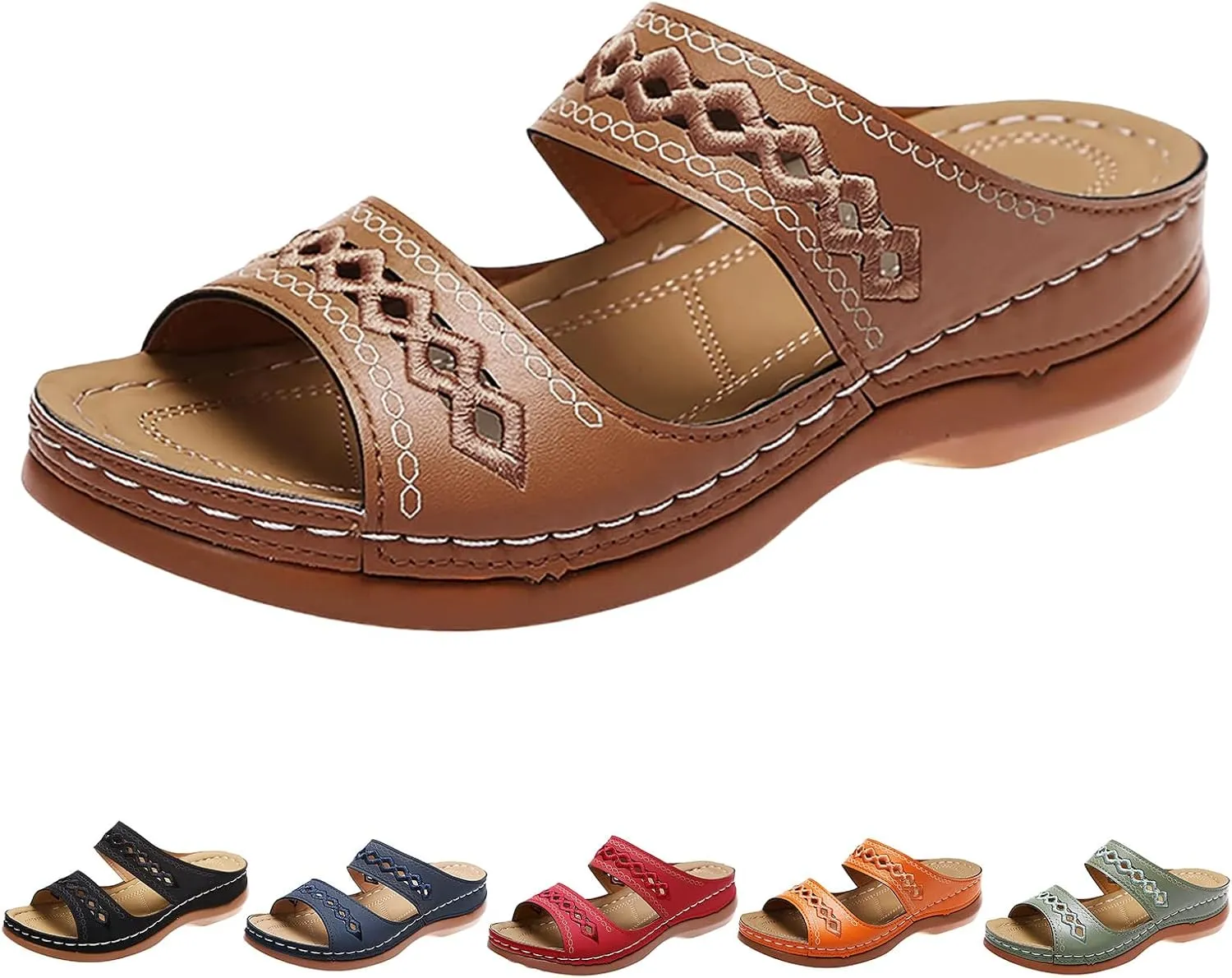 Sandals for Women 2025 Dressy Wedge Orthopedic Arch Support Hollow Out Low Wedge Slip on Close Toe Comfortable Beach Walking Breathable Casual Sandals