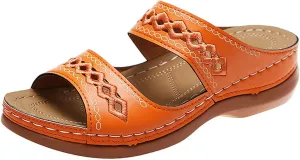 Sandals for Women 2025 Dressy Wedge Orthopedic Arch Support Hollow Out Low Wedge Slip on Close Toe Comfortable Beach Walking Breathable Casual Sandals