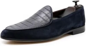 Santimon Men's Loafers Slip On Casaul Dress Genunie Leather Penny Loafers Prom Wedding Formal Business Mocasines Suede Tuxedo Shoes for Men
