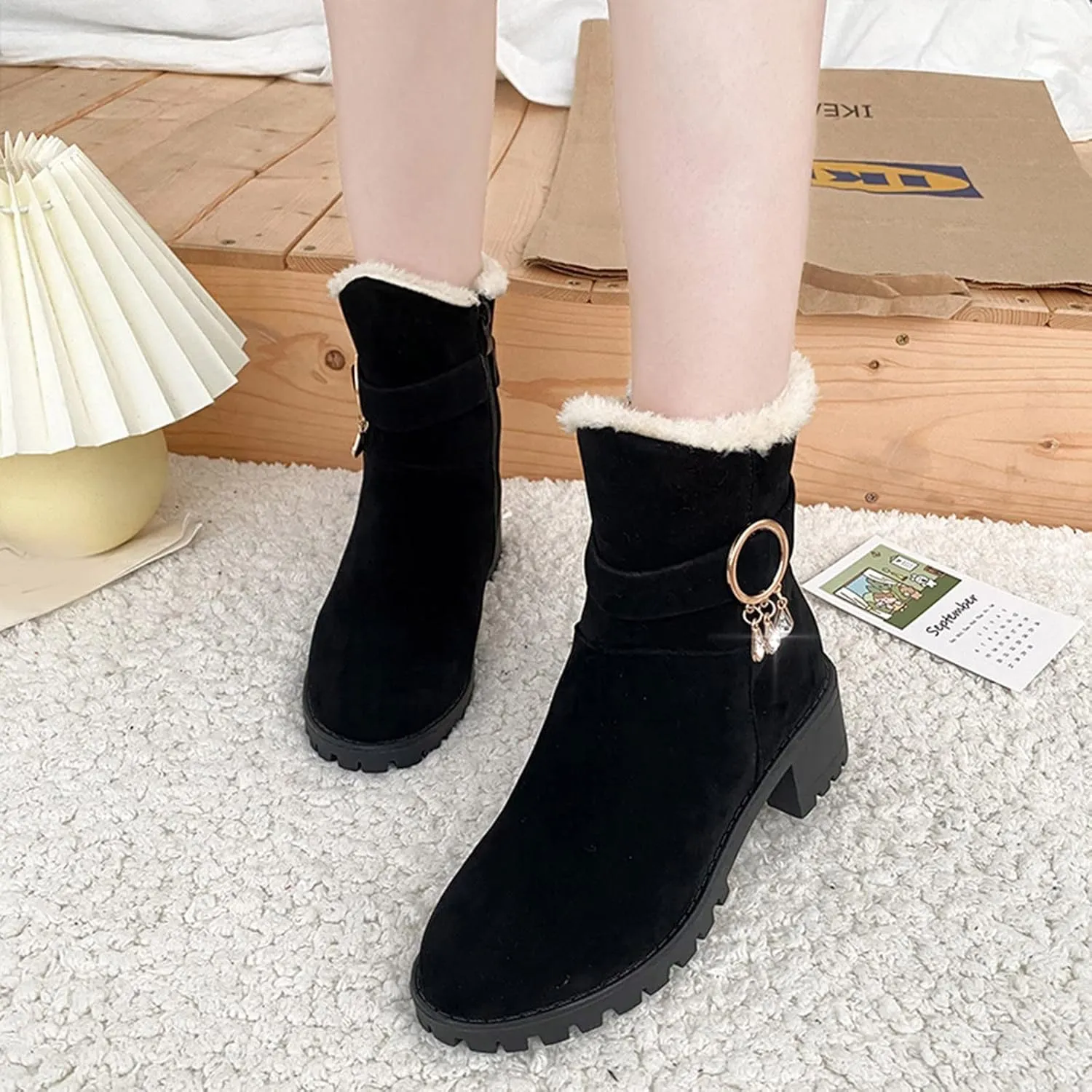 SBGMoSJ Womens Waterproof Winter Boots Size 9 Womens Winter Boots Wide Width Wide Calf Winter Booties for Women 2023 Womens Winter Ankle Boots Size 11 Botas De Mujer Para El Frio Con Plataforma