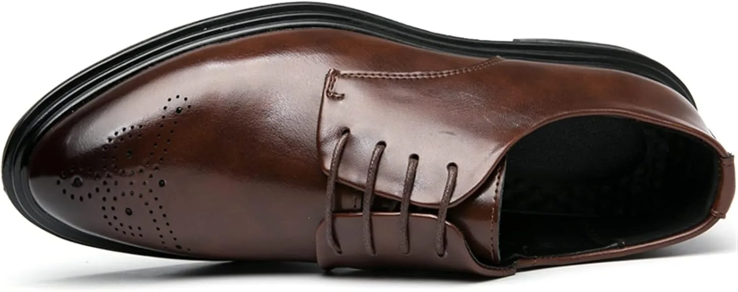 Shoes Dress Oxford for Men Lace Up Burnished Round Toe Brogue Embossed Vegan Leather Low Top Non Slip Resistant Anti-Slip Wedding