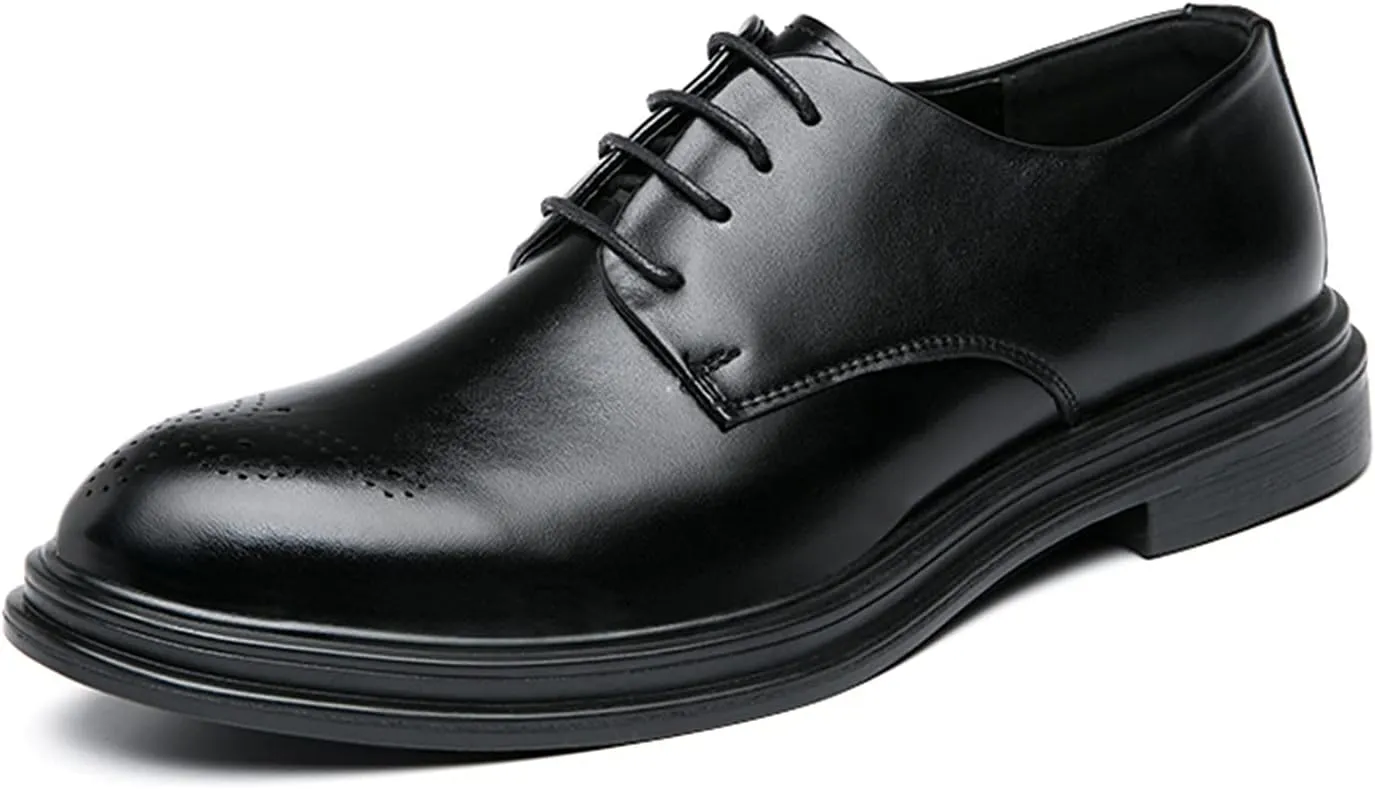 Shoes Dress Oxford for Men Lace Up Burnished Round Toe Brogue Embossed Vegan Leather Low Top Non Slip Resistant Anti-Slip Wedding