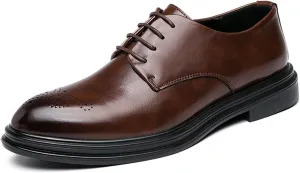Shoes Dress Oxford for Men Lace Up Burnished Round Toe Brogue Embossed Vegan Leather Low Top Non Slip Resistant Anti-Slip Wedding