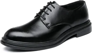 Shoes Dress Oxford for Men Lace Up Burnished Round Toe Brogue Embossed Vegan Leather Low Top Non Slip Resistant Anti-Slip Wedding