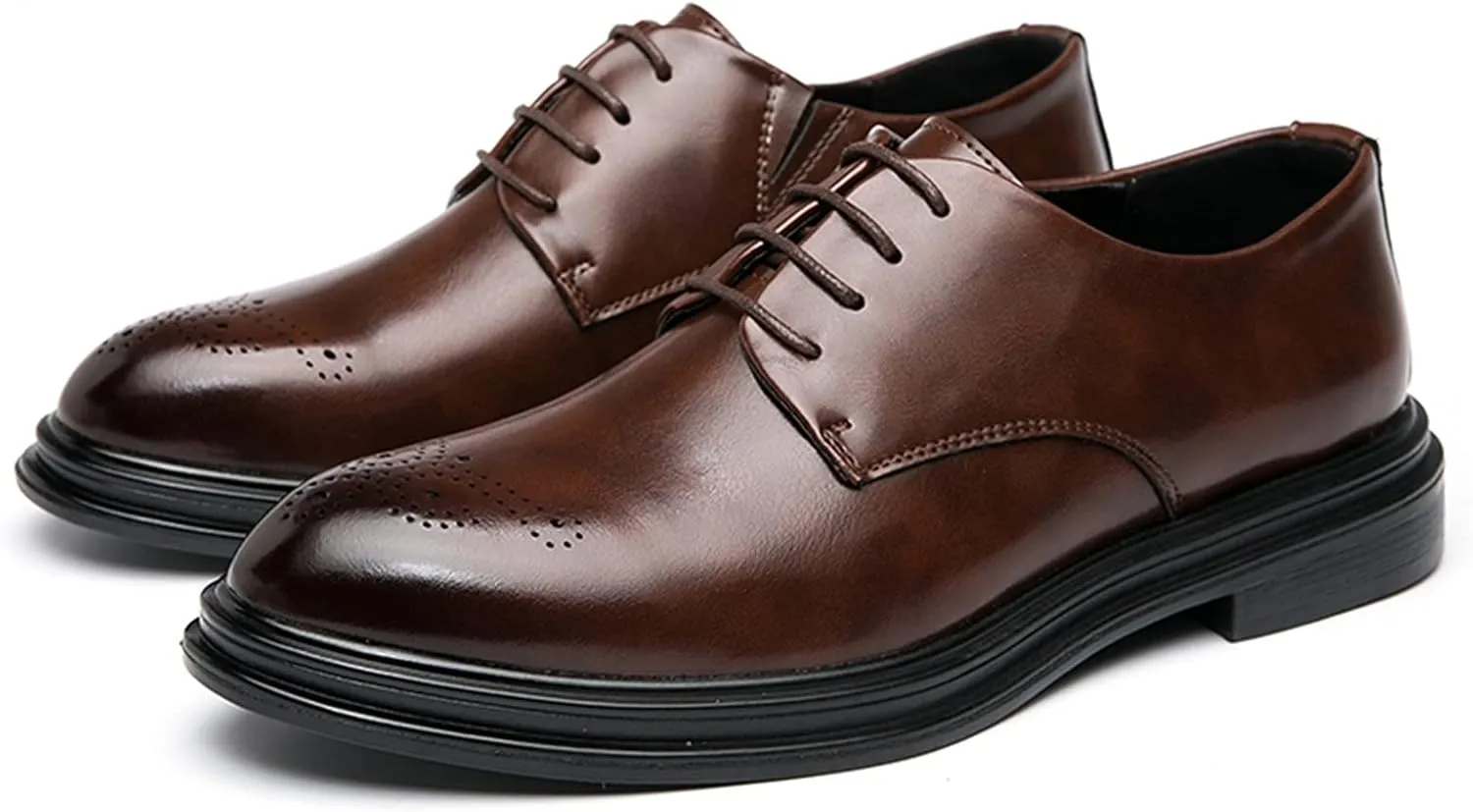 Shoes Dress Oxford for Men Lace Up Burnished Round Toe Brogue Embossed Vegan Leather Low Top Non Slip Resistant Anti-Slip Wedding