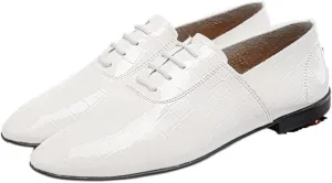 Single Season Dress Oxford for Men Lace Up Solid Plaid Round Toe Vegan Leather Low Top Block Heel Anti-Slip Non Slip Prom Very Popular Among Young People (Color : White, Size : 7)