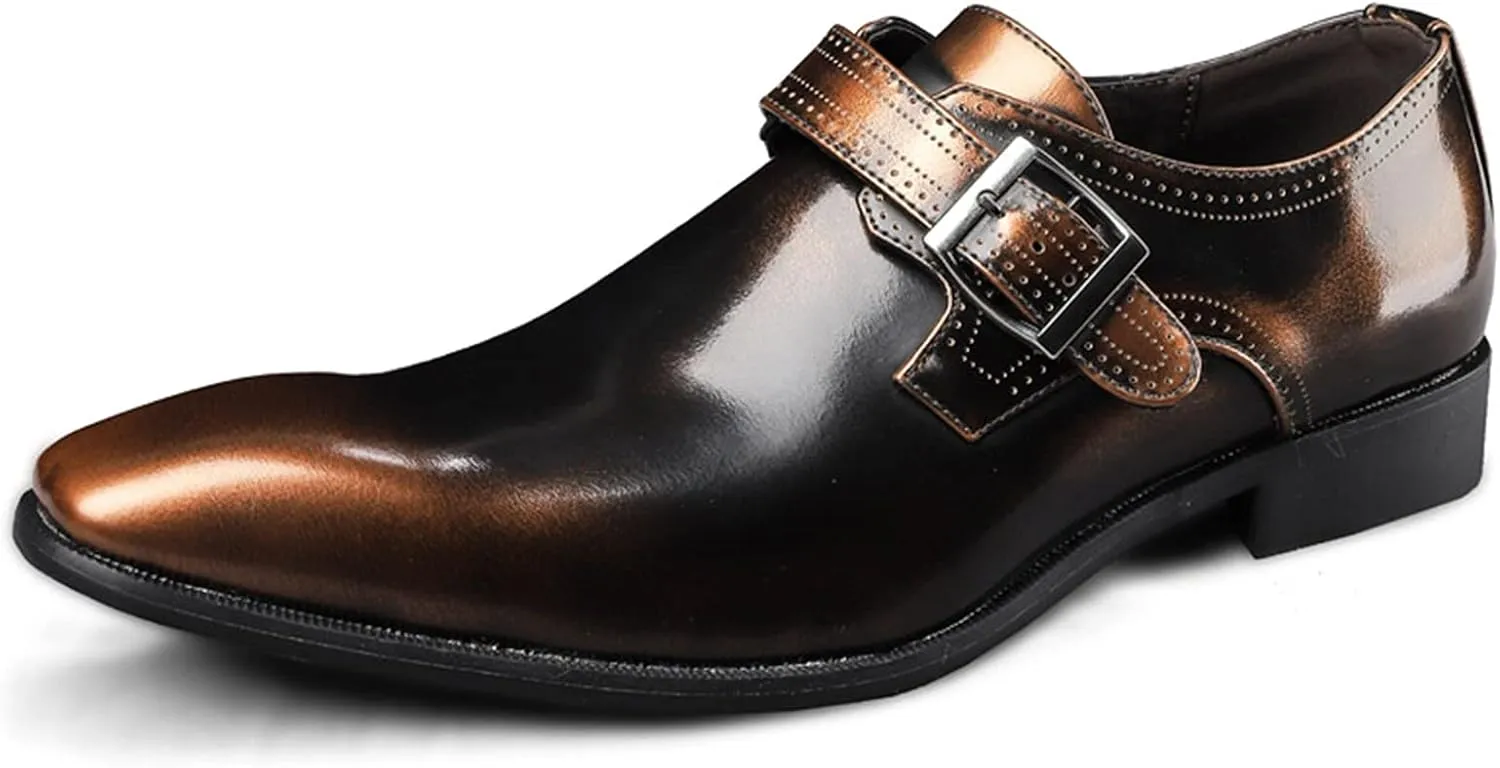 Single Season Dress Oxford Shoes for Men Slip On Monk Strap Square Toe Vegan Leather Slip Resistant Block Heel Anti-Slip Non Slip Rubber Sole Casual Very Popular Among Young People (Colo Yellow