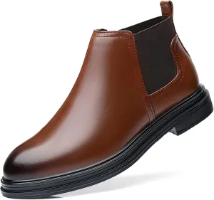 Single Season Round Toe Ankle Boots for Men Elastic Bandage Burnished Toe Vegan Leather Non Slip on Anti-Slip Work Formal Very Popular Among Young People (Color : Brown, Size : 11)