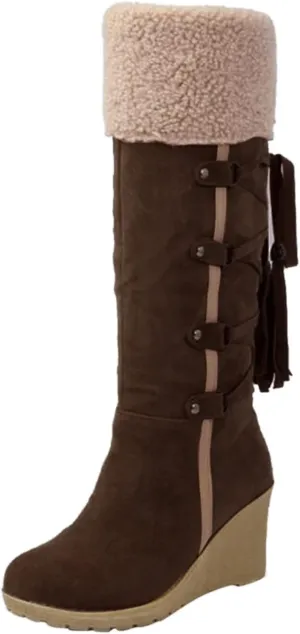 Snow Boots for Women Platform Boots For Women Knee High Fashion Retro Lace Up Long Fuzzy Snow Boots Warm Shoes