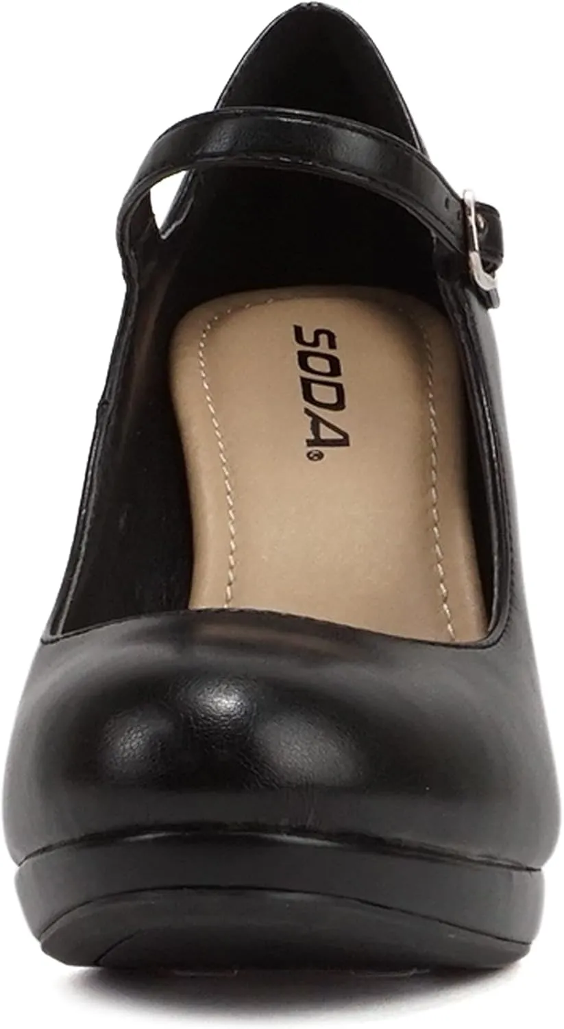 Soda Ayden ~ Women Mary Jane Ankle Strap Cushion High Heel Pump Shoe