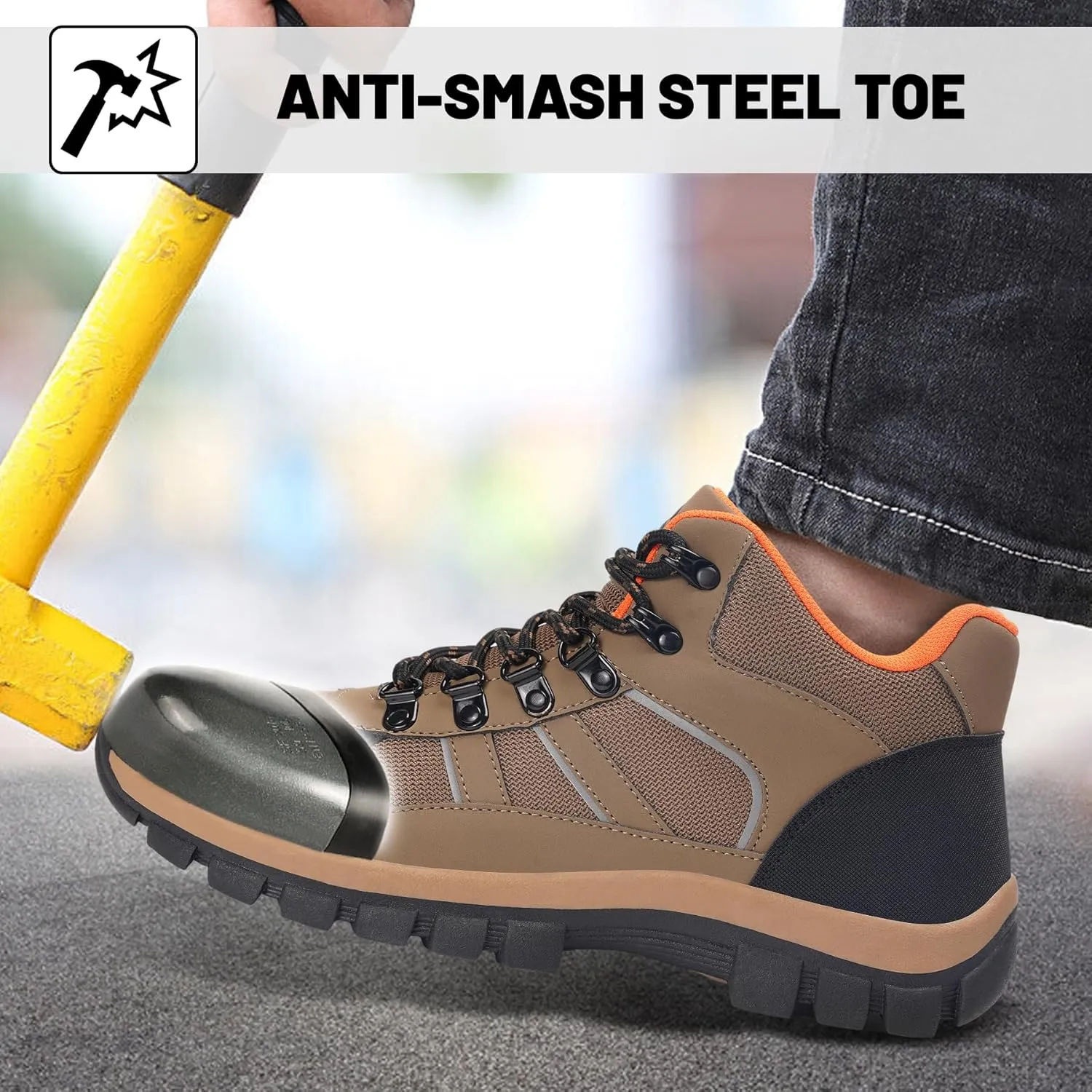 Steel Toe Boots for Men Women Comfortable Puncture Proof Safety Work Shoes for Indestructible Construction Working and Daily Wear