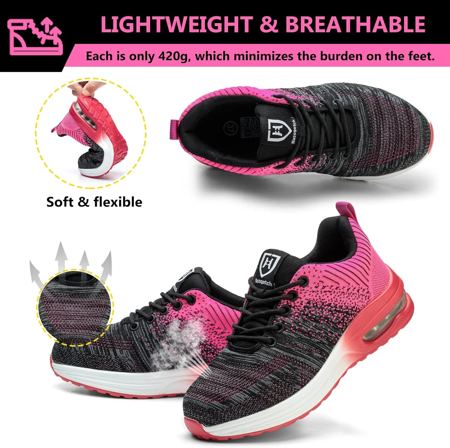 Steel Toe Shoes for Men Women Lightweight Comfortable Work Shoes Indestructible Slip Resistant Safety Shoes for Construction