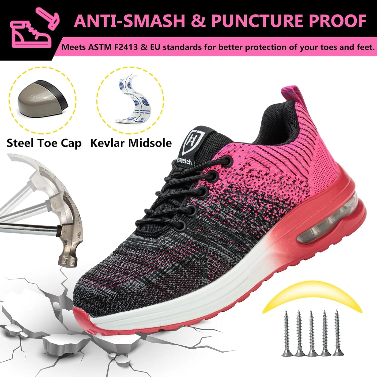 Steel Toe Shoes for Men Women Lightweight Comfortable Work Shoes Indestructible Slip Resistant Safety Shoes for Construction