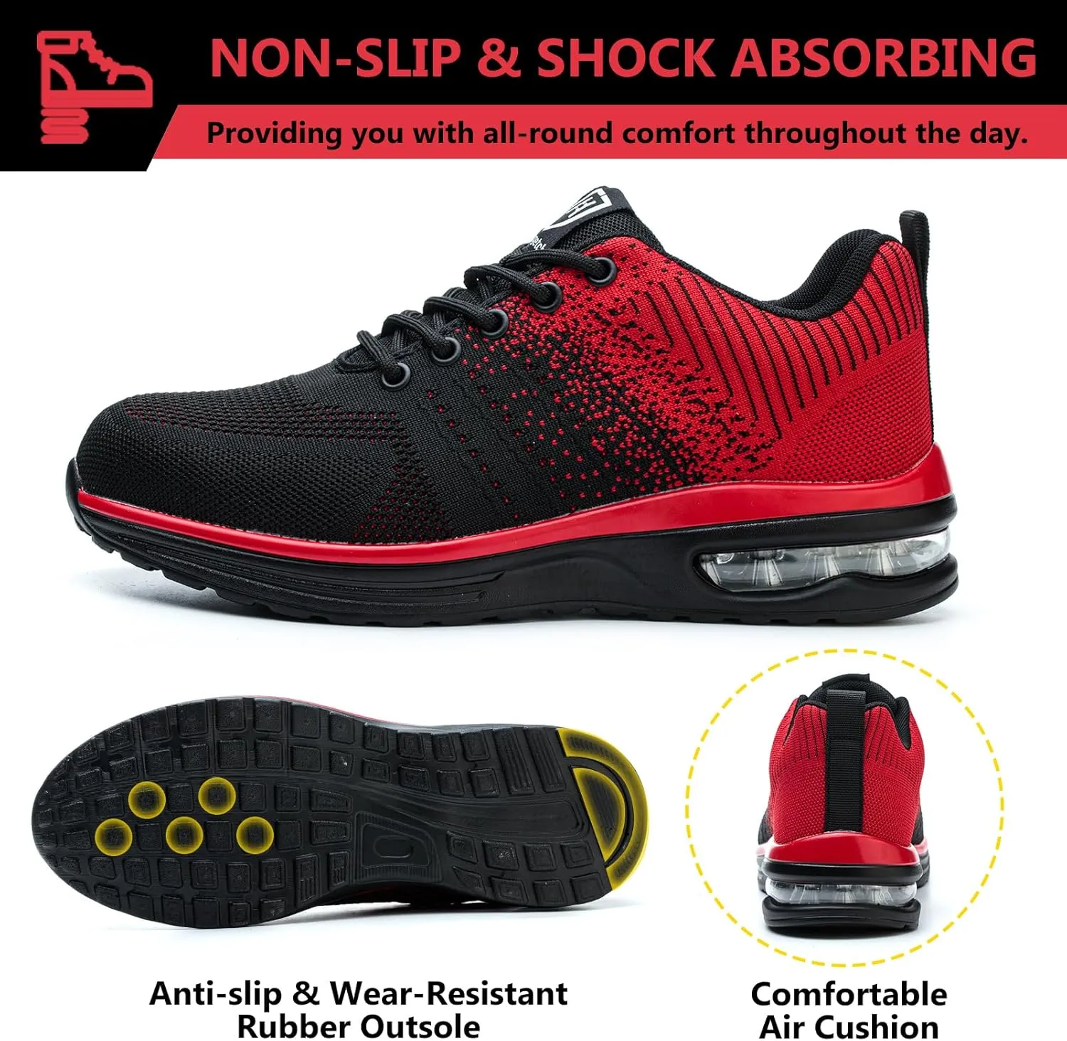 Steel Toe Shoes for Men Women Lightweight Comfortable Work Shoes Indestructible Slip Resistant Safety Shoes for Construction