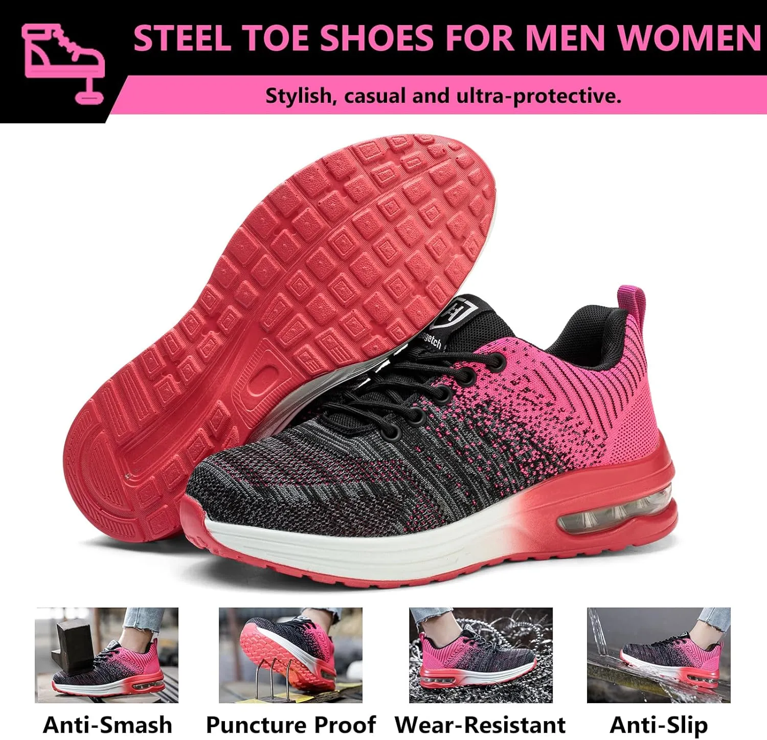 Steel Toe Shoes for Men Women Lightweight Comfortable Work Shoes Indestructible Slip Resistant Safety Shoes for Construction