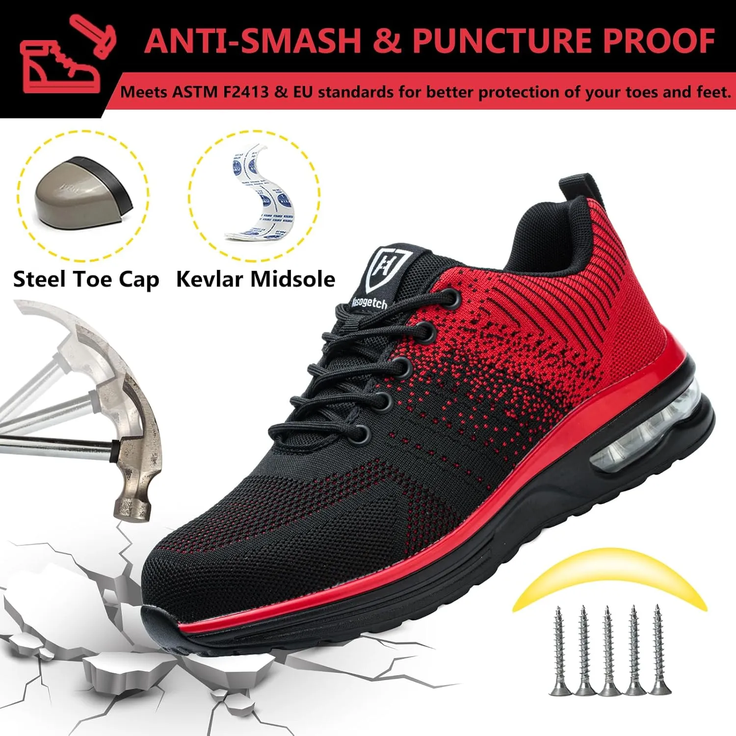 Steel Toe Shoes for Men Women Lightweight Comfortable Work Shoes Indestructible Slip Resistant Safety Shoes for Construction