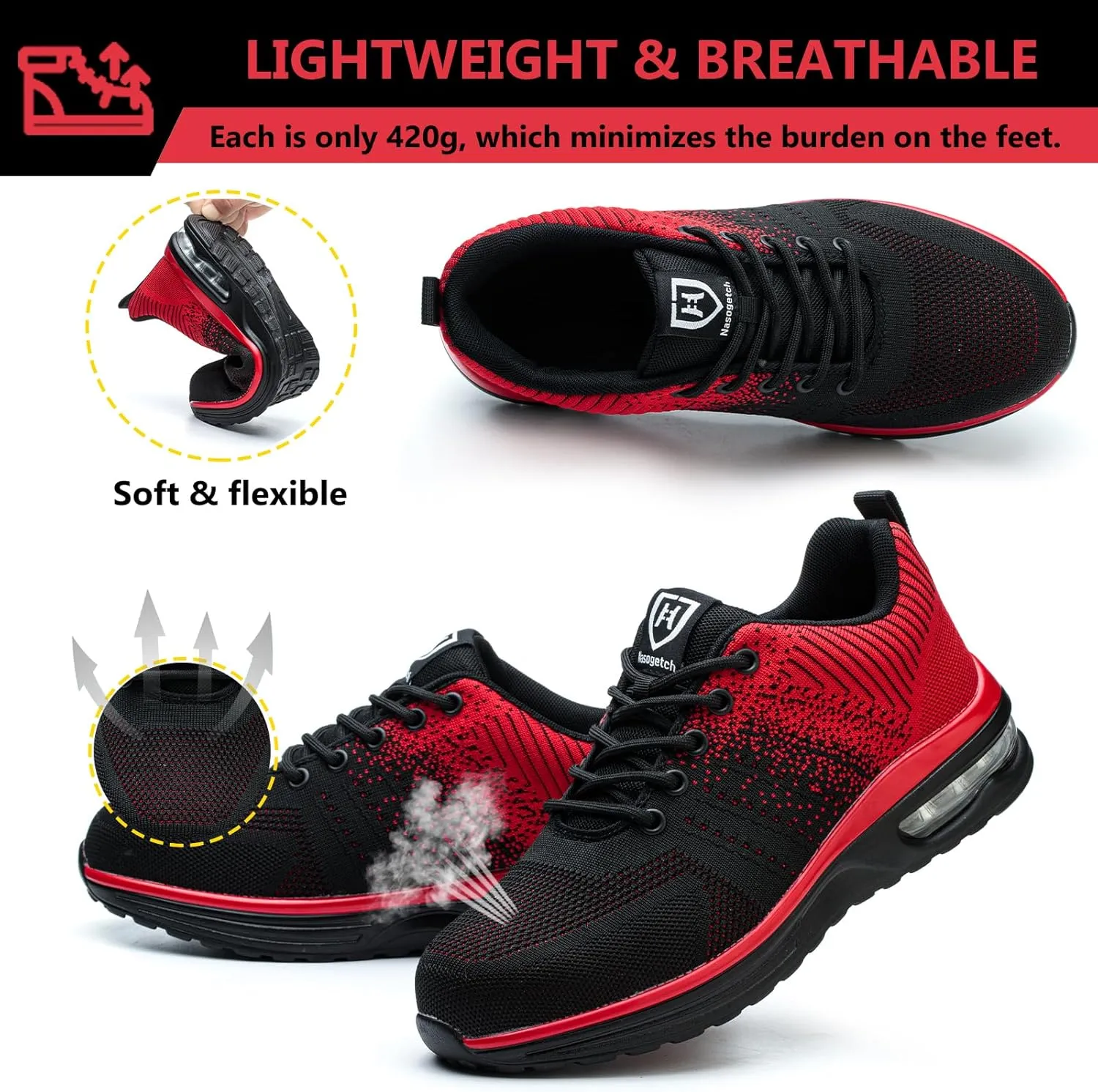 Steel Toe Shoes for Men Women Lightweight Comfortable Work Shoes Indestructible Slip Resistant Safety Shoes for Construction