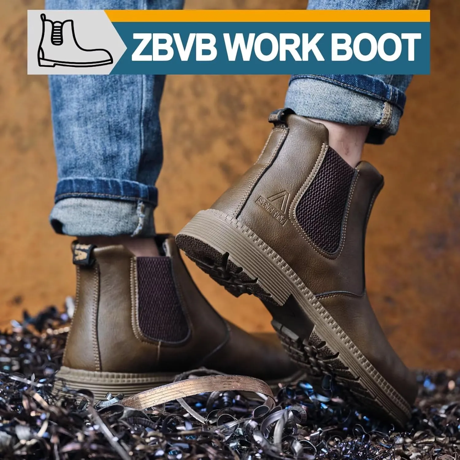 Steel Toe Work Boots for Men Women Slip-on Chelsea Boots, Men's Industrial Construction Shoes, Waterproof, Lightweight, Comfortable, Non-slip Safety Boots